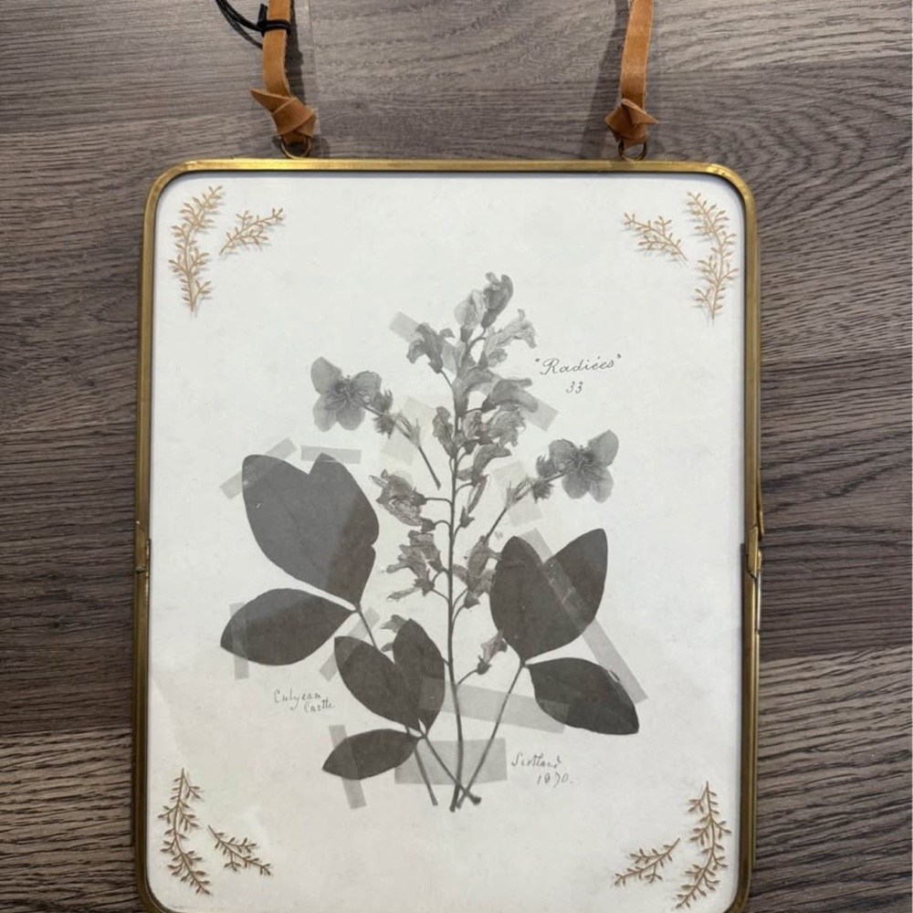 Botanical Print Wall Hanging with Leather Straps